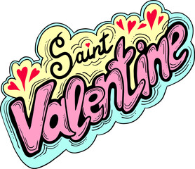 Happy Valentines day decorative lettering text vector elements composition for poster design, party invitation, advertisement offer, greeting card. Hand drawn illustration with heart.