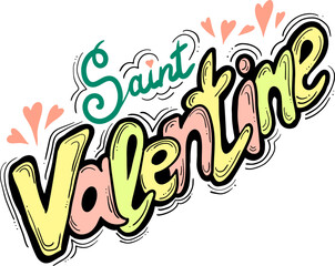 Happy Valentines day decorative lettering text vector elements composition for poster design, party invitation, advertisement offer, greeting card. Hand drawn illustration with heart.