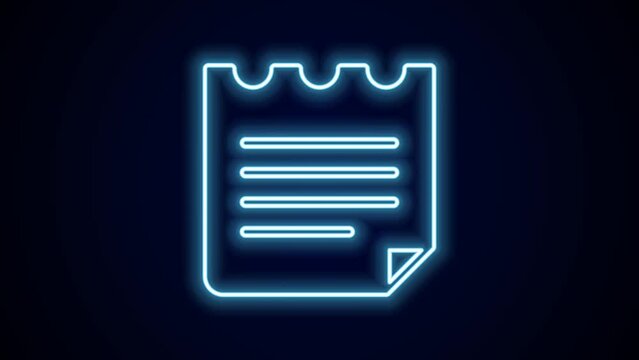Glowing neon line Notebook icon isolated on black background. Spiral notepad icon. School notebook. Writing pad. Diary for school. 4K Video motion graphic animation