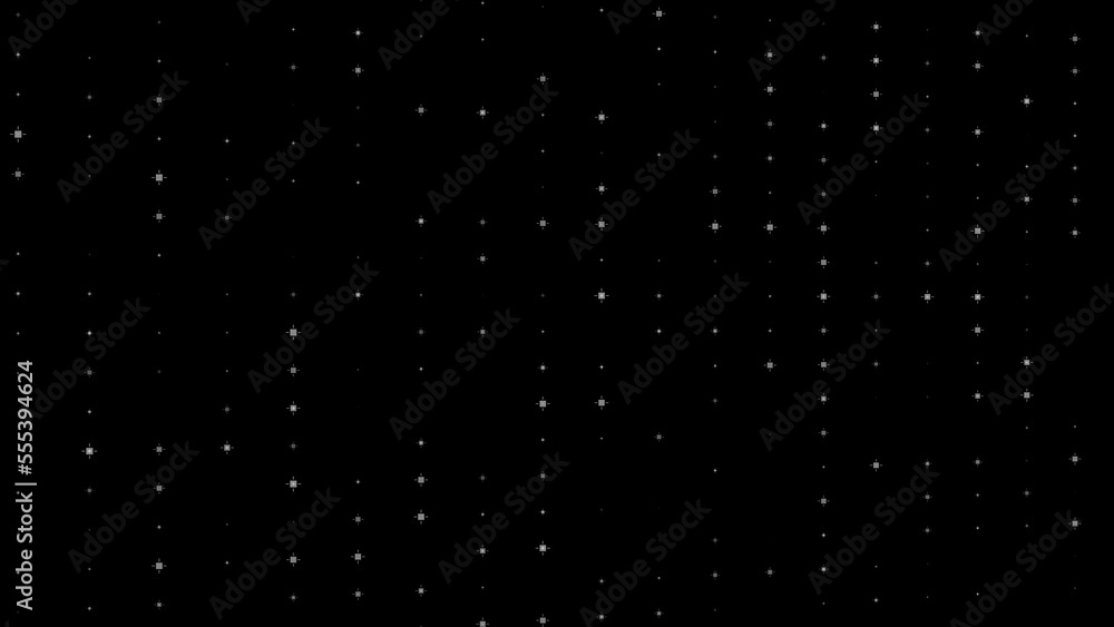 Poster flashing cubes and crosses floating along screen on black background. abstract festive backdrop for 
