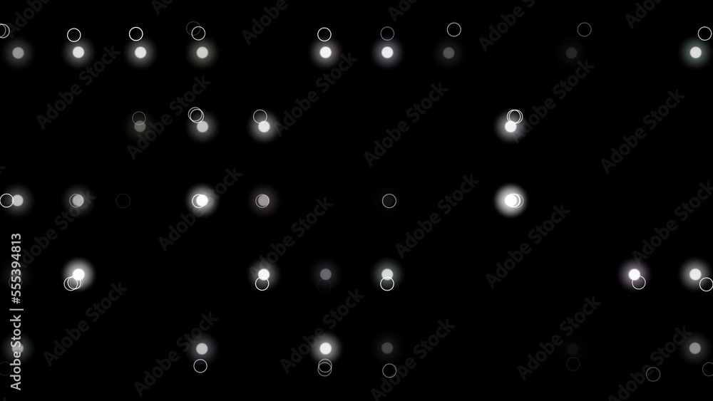 Poster random white pulsating circles and dots. abstract disco effect on black background. abstract festive
