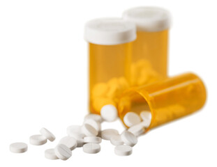 Medical pain killing tablets in a prescription bottle