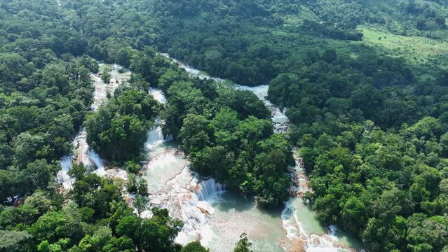 Aerial view of the waterfalls Agua Azul, Chiapas (Mexico).