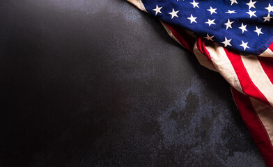 Happy Presidents day concept made from American flag on dark stone background. - obrazy, fototapety, plakaty