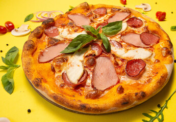 pizza with salami and cheese