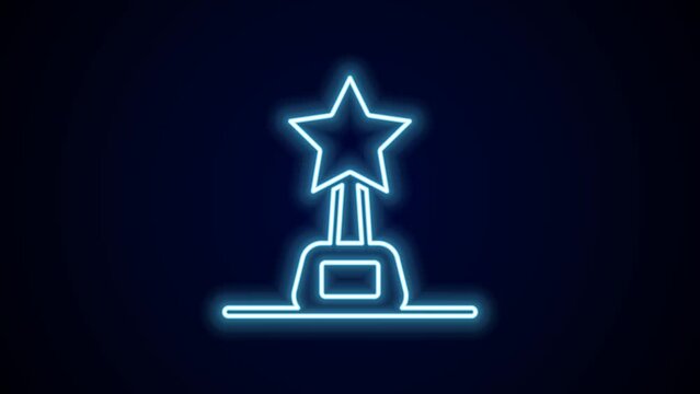 Glowing neon line Movie trophy icon isolated on black background. Academy award icon. Films and cinema symbol. 4K Video motion graphic animation