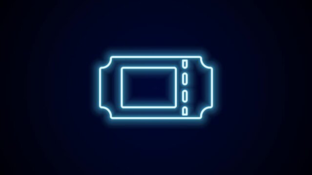 Glowing neon line Cinema ticket icon isolated on black background. 4K Video motion graphic animation
