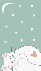 Greeting card cat with white hearts