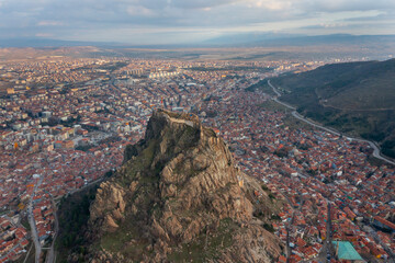 Karahisar castle on a rock mountain, Afyon, Turkey