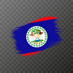 Belize national flag. Grunge brush stroke. Vector illustration on transparent background.