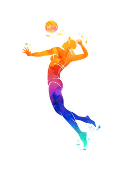 Volleyball player with a ball. Vector illustration of a beach volleyball player with a ball. Sketch for creativity.