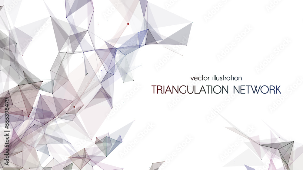 Poster connection to the global network. abstract vector dots and lines with triangles on a white backgroun