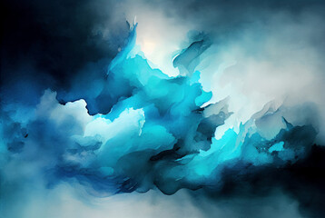 Abstract light and dark blue watercolor background, paint texture, created with Generative AI technology