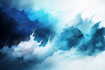 Abstract light and dark blue watercolor background, paint texture, created with Generative AI technology - 555398851