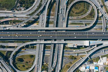 Multilevel junction motorway top view, Road traffic an important infrastructure in Thailand....