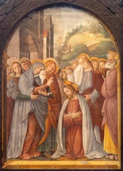 Tuinposter VARALLO, ITALY - JULY 17, 2022: The renaissance painting Jesus takes leave of his Mother in the church Chiesa Santa Maria delle Grazie by Fermo Stella  (1490–1562) © Renáta Sedmáková