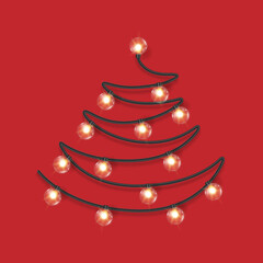 Christmas tree made of lights on a transparent background. Vector