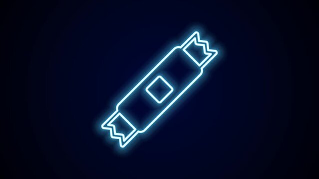 Glowing neon line Sugar stick packets icon isolated on black background. Blank individual package for bulk food products as coffee, salt, spices. 4K Video motion graphic animation
