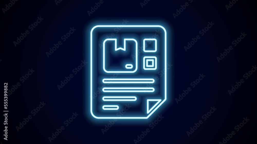 Canvas Prints Glowing neon line Waybill icon isolated on black background. 4K Video motion graphic animation