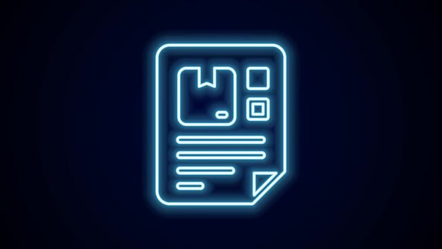 Glowing neon line Waybill icon isolated on black background. 4K Video motion graphic animation