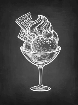 Ice cream with waffles and wripped cream.