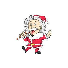 Santa Claus licks a lollipop and shows his tongue
