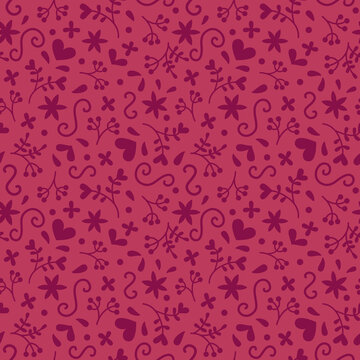 Seamless monochrome romantic pattern in doddle style on viva magenta pantone colour background. Valentine's day, wedding, mother's day.
