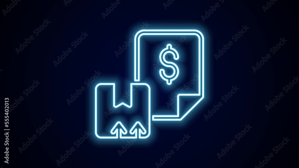 Poster Glowing neon line Waybill icon isolated on black background. 4K Video motion graphic animation