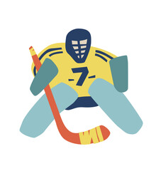 Ice Hockey goalie. Ice Hockey goalkeeper. Simple, doodle, cartoon, hand drawn