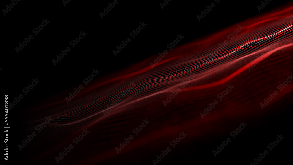 Poster Wave of dots and weave lines. Abstract background. Network connection structure. 3d rendering.