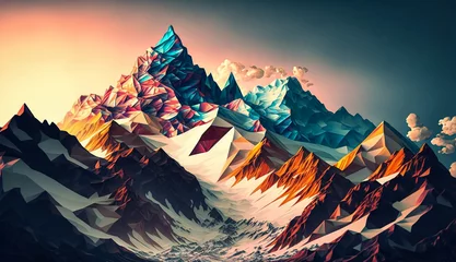 Papier Peint photo Montagnes Abstract art. Colorful painting art of a mountain landscape. Background illustration. Generative AI.