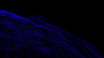 Futuristic wave with lines and dots. Abstract background with a dynamic wave. Particle placement with hanging dots in space. Large data background. 3d rendering.