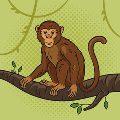 monkey sitting on tree pinup pop art retro vector illustration. Comic book style imitation. © Oleksandr Pokusai