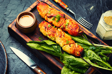 Chicken skewers, grilled meat
