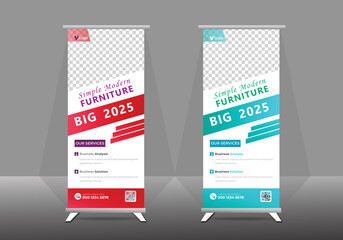 Banner roll-up, stand, graphic template for exhibition, conference, accommodation advertising information, and gradient colors
