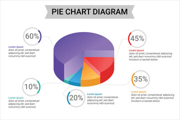 5 steps 3D pie chart diagram vector. Infographic template for business growth share concept.