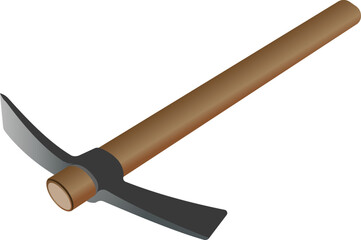 Pickaxe with a long handle. Digging tool.