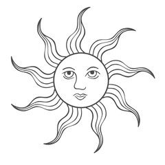 Line art Sun on the White Background. Vector Illustration.