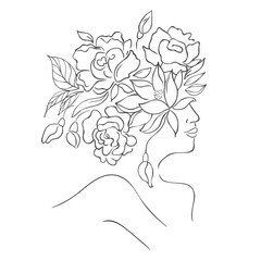 Woman Head with Florals. Fashion Style. Vector Illustration.
