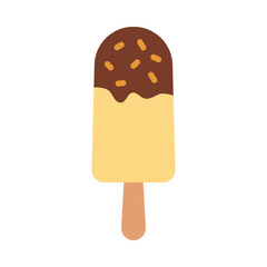 Ice cream on wooden stick. Cold summer dessert isolated on white background.