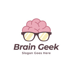 Creative Brain Geek Glasses logo Vector Design Illustration 