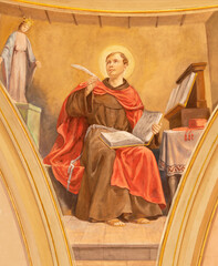 VARALLO, ITALY - JULY 17, 2022: The fresco of St. Bonaventure in the church  Chiesa di sant Antonio...