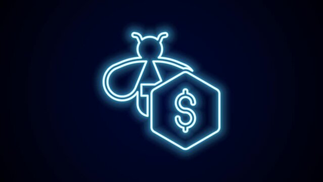 Glowing neon line Sale of bees icon isolated on black background. Sweet natural food. Honeybee or apis with wings symbol. Flying insect. 4K Video motion graphic animation