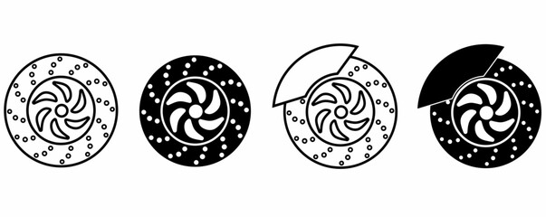 disc brake icon set isolated on white background