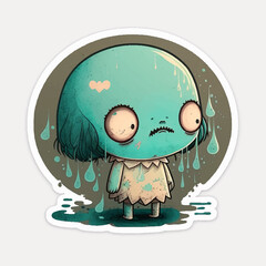Sad cute monster cartoon illustration