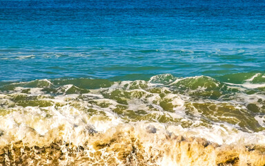 Fototapeta na wymiar Extremely huge big surfer waves at beach Puerto Escondido Mexico.