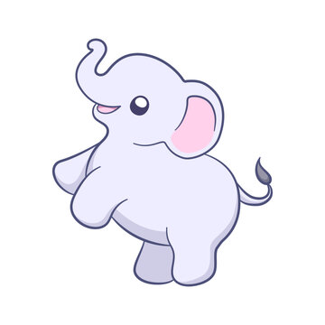 Cute baby elephant cartoon illustration. Animal mammal with big ears and trunk clipart for kids.