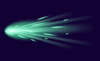 Meteor or comet. Neon space flying meteorite or asteroid, realistic vector illustration. Meteor fire trails isolated. Fireball glowing gas and dust tails at night sky © designer_things