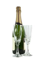 bottle champagne with two glasses - 555409600