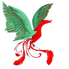 Phoenix digital watercolor illustration on the white background	